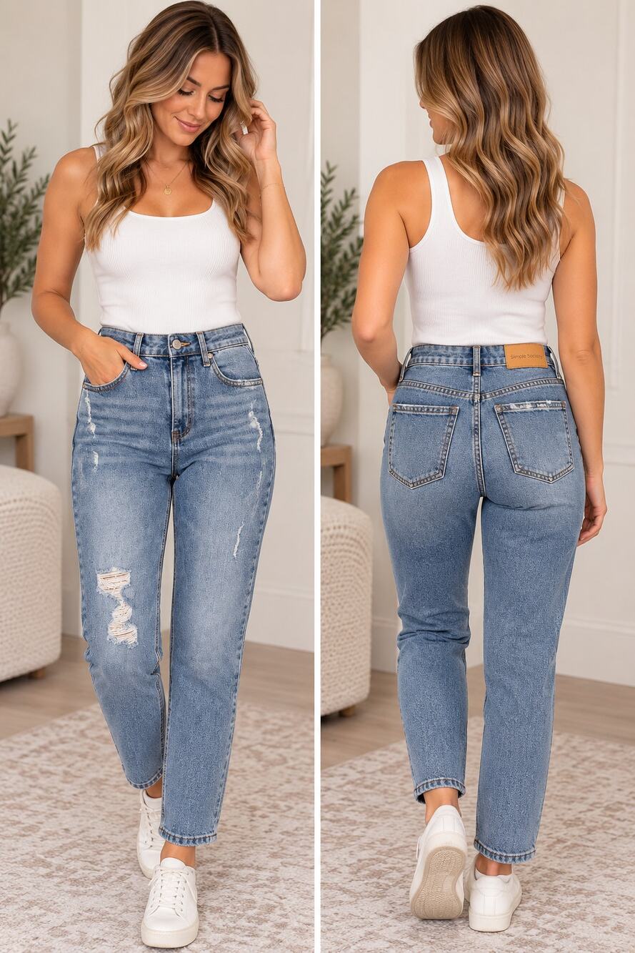 Simple Society Distressed High Rise Straight Leg Jeans Size 4